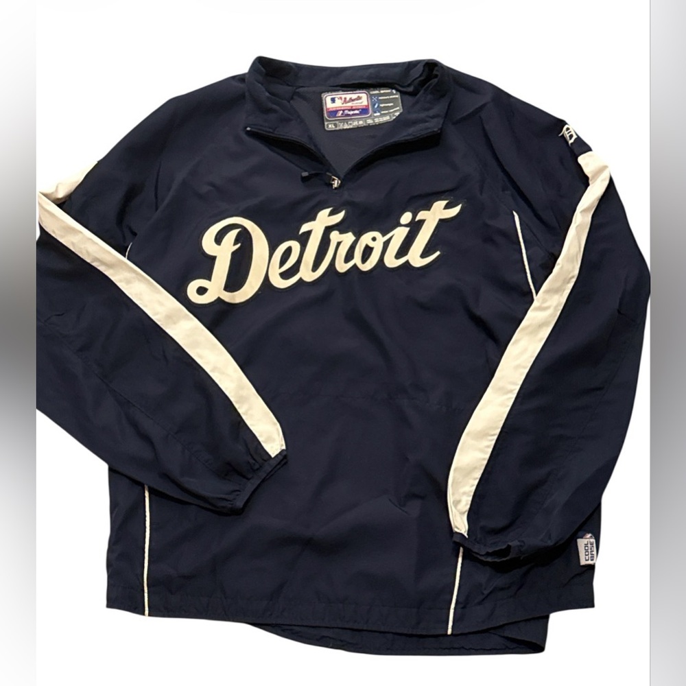 Majestic Authentic Detroit Tigers Cool Base Men's 1/4 Zip Windbreaker VINTAGE